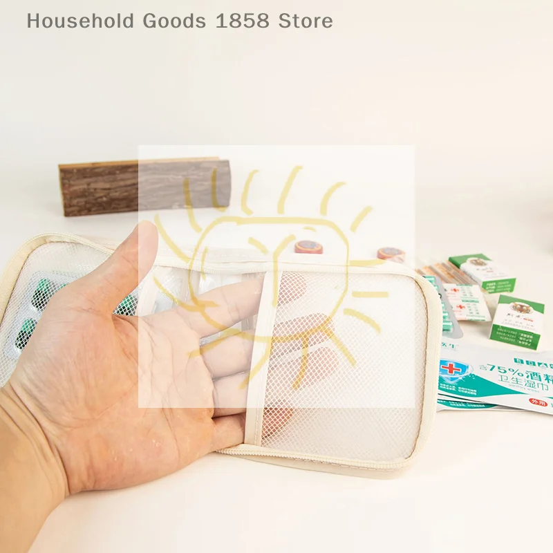 1pc Mini Medical Pouch Portable Foldable Large Opening With Zip Sort First Aid Kit Outdoor Travel Essential Storage Bag