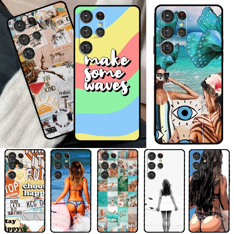 Surf Beachy Blue Summer Collage Phone Case For Samsung Galaxy S23 S20 FE S21 FE S22 Ultra Note20 Note10 S8 S9 S10 Plus Cover