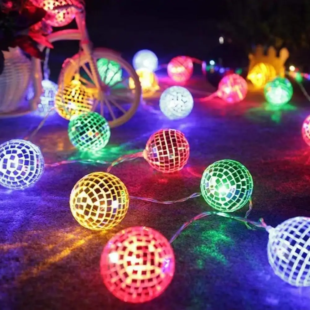 

LED Disco Ball String Light Christmas Tree Decorations Battery Operated Mirror LED Ball Lights Party Favors for Holiday Decor