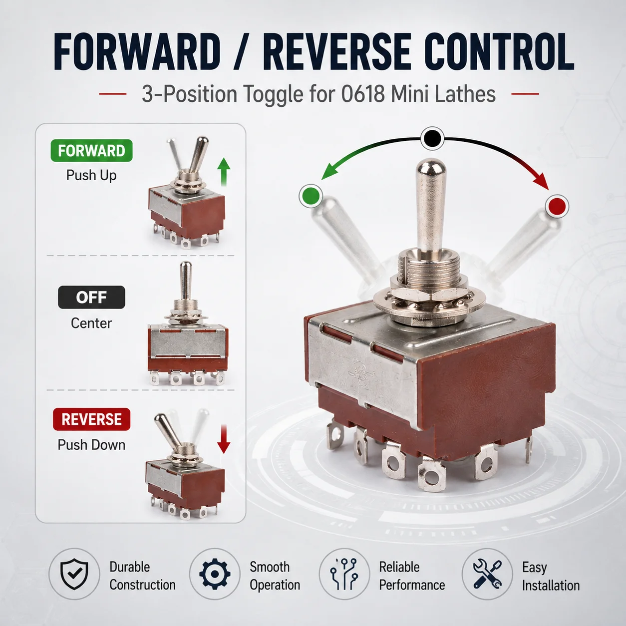Forward Reverse Motor Switch KN1 403 0618-181 Changeover Switch for 7x10 7x12 Mini Lathe
