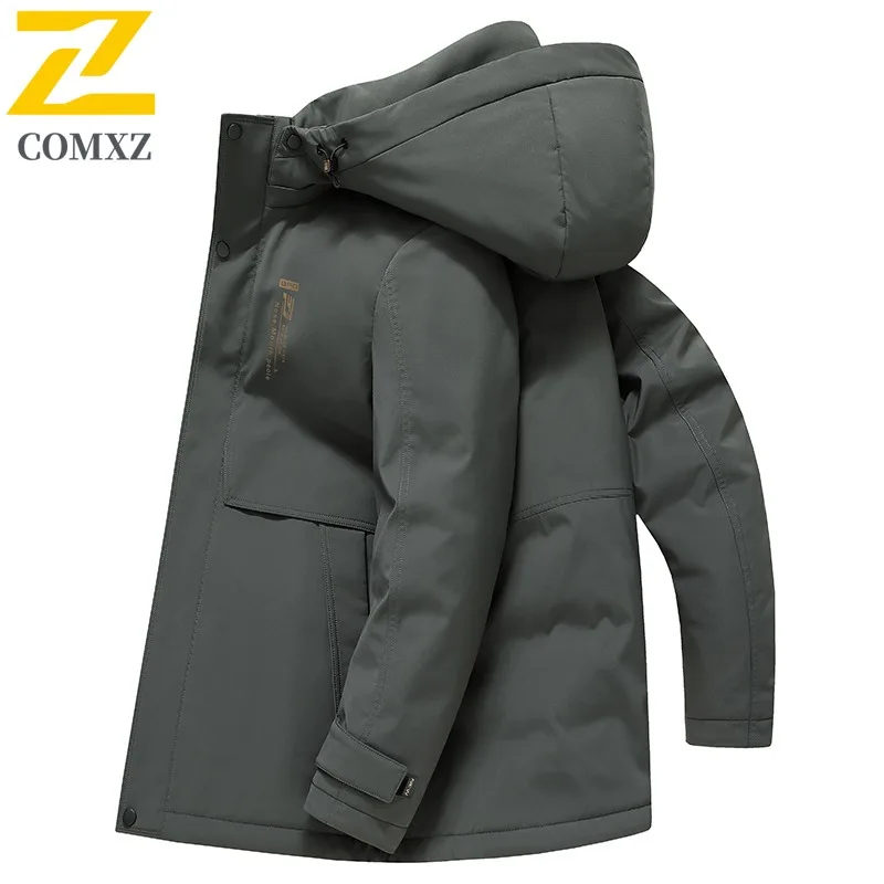 COMXZ New Men Hooded Cotton Coat Winter Thickened Thermal Padded Big Size Puffer Outerwear Waterproof Windproof outdoor Jacket