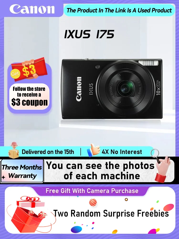 كاميرا Canon IXUS 160 IXUS 165 IXUS 175 المحمولة بطاقة صغيرة رقمية 8X عدسة تكبير بصري 1080P HD كاميرات فيديو ELPH 180 (مستعملة)
