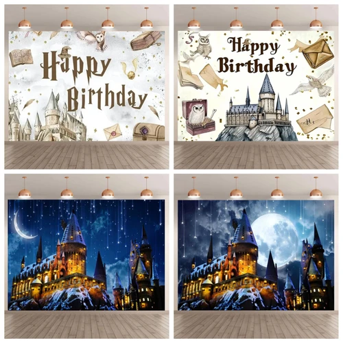 Fondo de escuela mágica fotografía Castillo plataforma de mago primera noche calle decoración de fiesta de cumpleaños regalos accesorios cartel