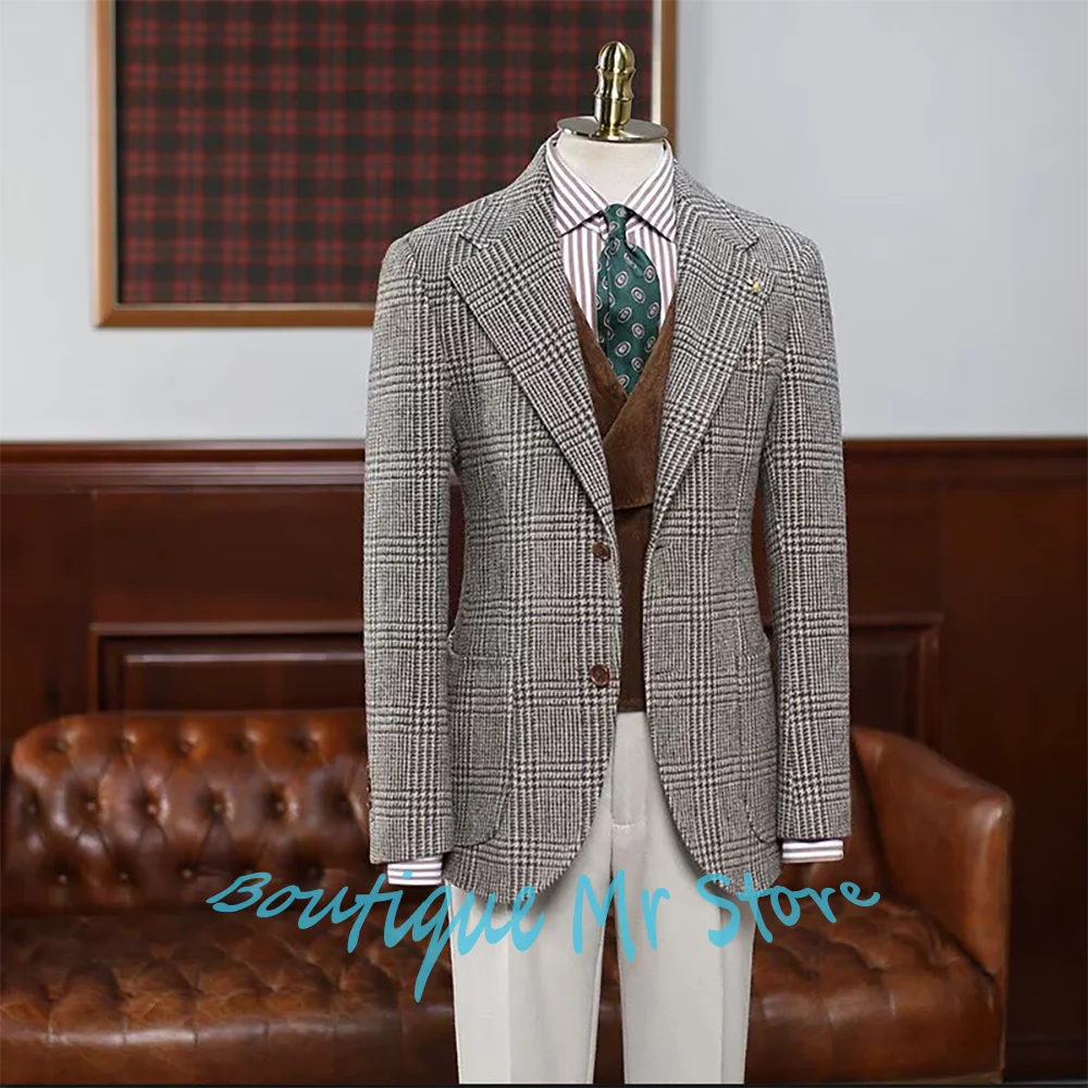Mens Formal Look - Classic Houndstooth Pattern Men's Suits 3Piece(Jacket+Vest+Pants)