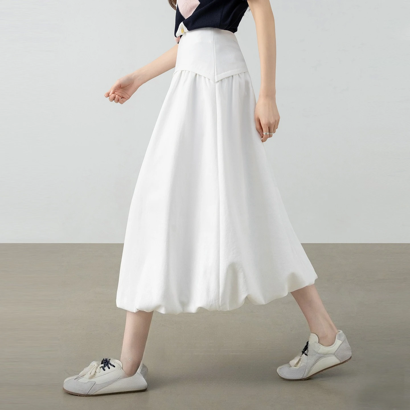 SENTUBILA Women's High Waist A-Line Skirt 2026 Summer Minimalist White Pleated Patch Hem Office Casual Bubble Skirt W63QA8456X