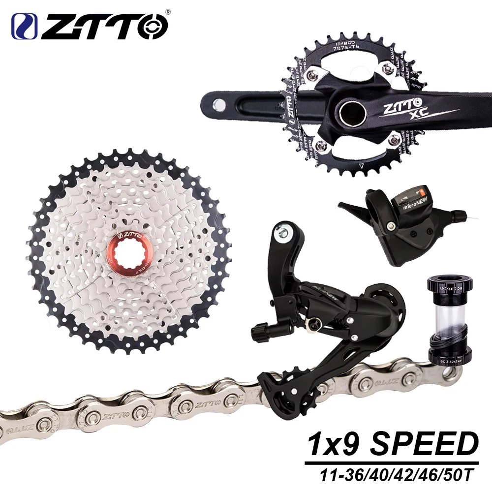 ZTTO MTB Bicycle 9 Speed groupset 1x9S Shifter Rear Derailleur 9s 36T 40T 42T 46T 50T Cassette 9V Chain Current Crankset With BB