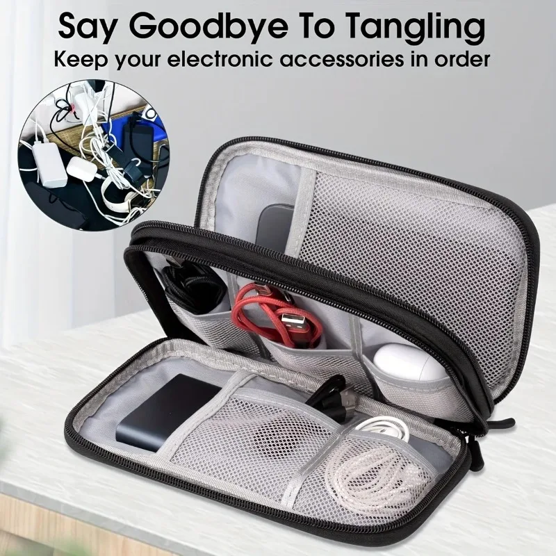 Travel Digital Organizer Bag Waterproof Portable Double Layer Data Cable Storage Pouch Carry Case for Cord Earphone Management