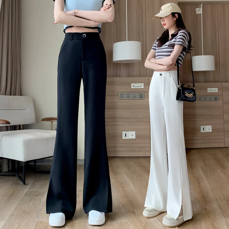 Real Shot Video Three Standard Korean Style High Waist Pure Color Wide Leg Pants Women's Simple Loose Long Mop Casual Pants OL