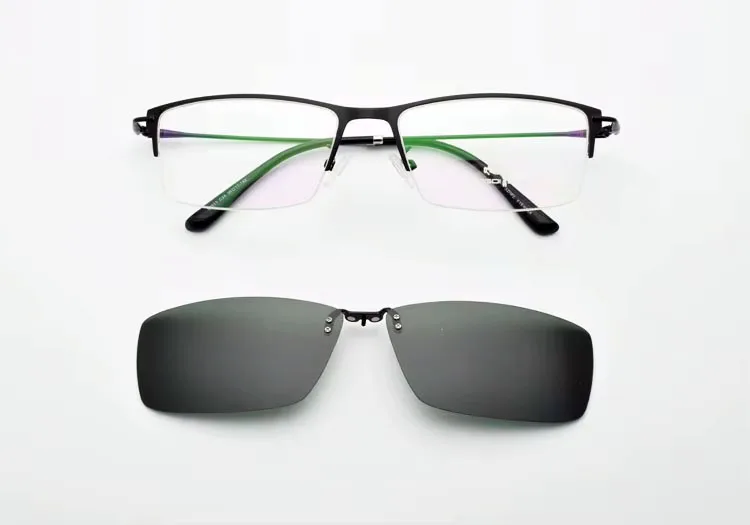 Clip-on-Rahmen, Magnet, Legierung, Brille, Metall, Myopie, schwarz, polarisiert, Herren-Sonnenbrille, Edelstahl, Fahren, großes Gesicht, Zwei-in-Eins – Detail 9