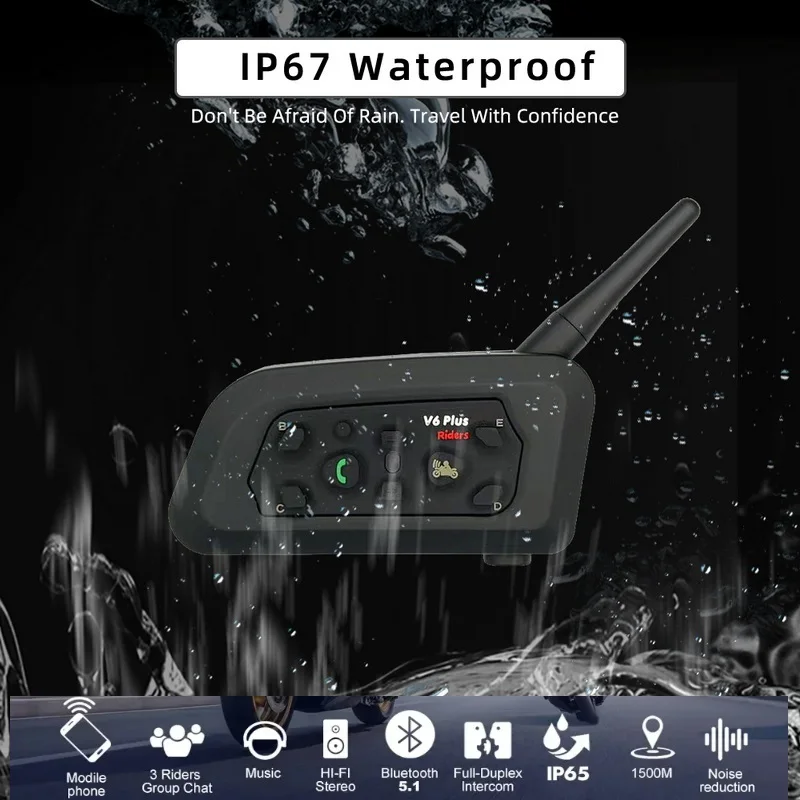 V6 PLUS Riders Motorcycle Intercom Bluetooth Wireless Helmet Headset 1200m Helmet Headset Waterproof 850mAh Interphone Headset