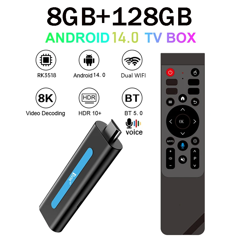 TV Stick TV98 ATV RK3518 Android 14 Quad Core Smart 8GB 128GB BT5.0 5G 4G Wifi6 8K 4K HD Voice Remote Media Player IPTV TV Stick
