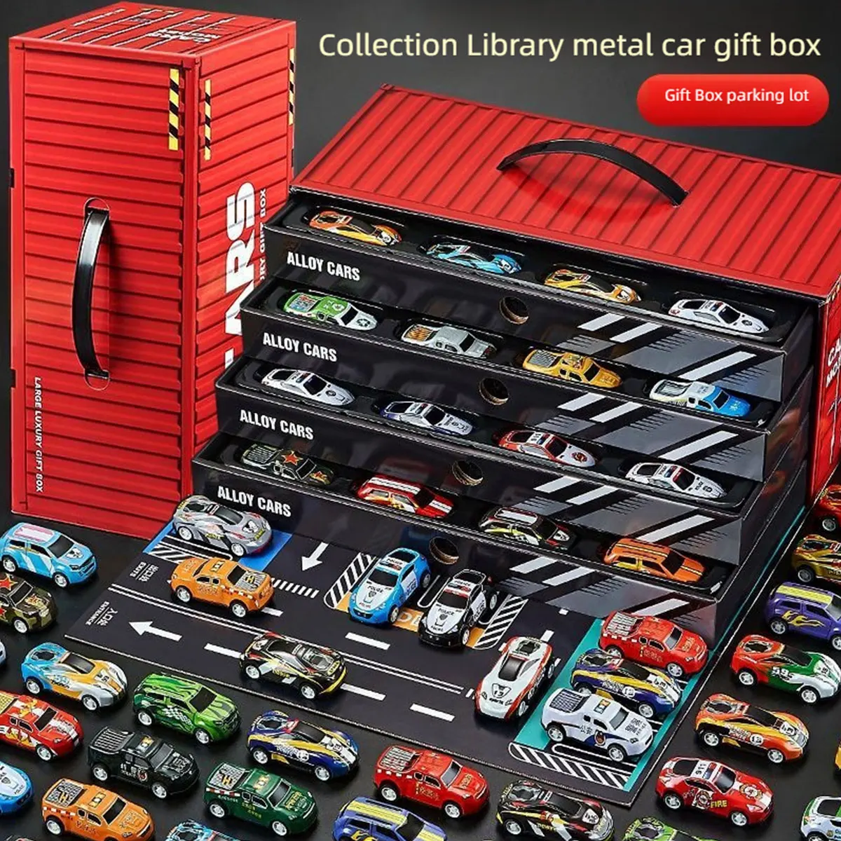 10/20/30/48/50 سبيكة سباق السيارات مع/لا وقوف السيارات لعبة صندوق تخزين متعدد نموذج سيارة الأطفال هدية عيد ميلاد #4