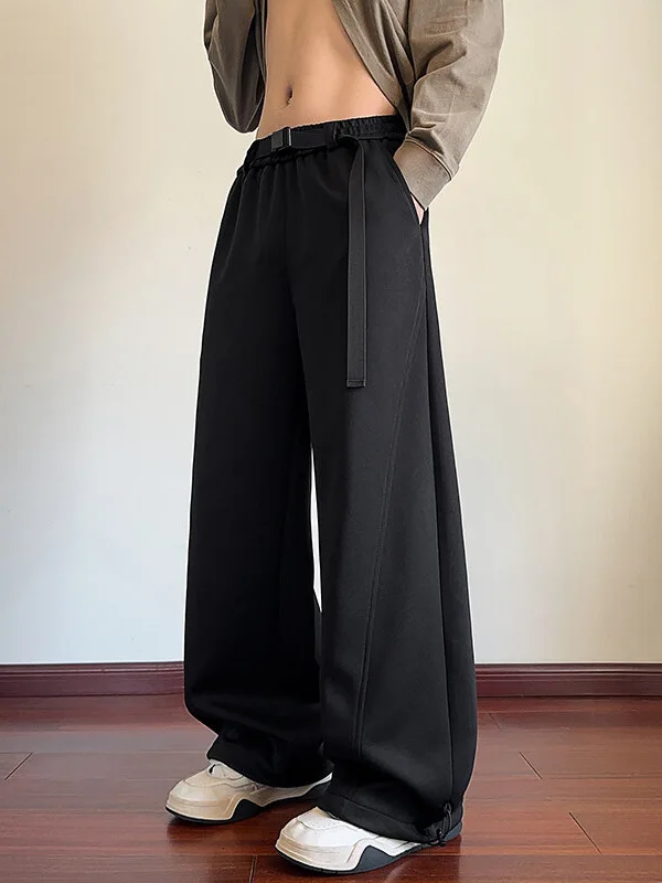 

Мужские повседневные брюки с драпировкой и поясом, свободные прямые брюки в американском стиле ретро, маленькие спортивные штаны с широкими штанинами, весна-осень