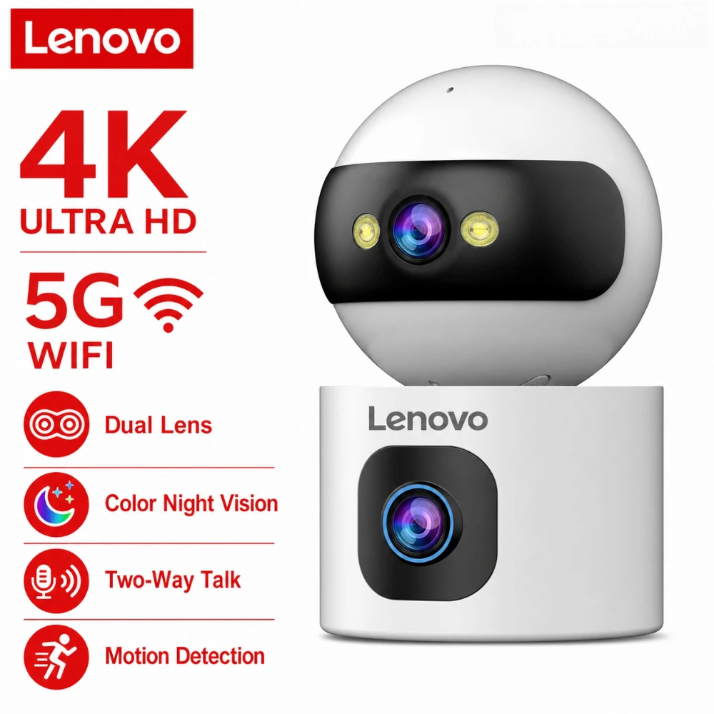 Image of Lenovo 4K Innen-Doppellinsen-Überwachungskamera 360 ° Drehbare 5G WLAN Babyüberwachungskamera mit Zwei-Wege-Audio und Bewegungserkennung