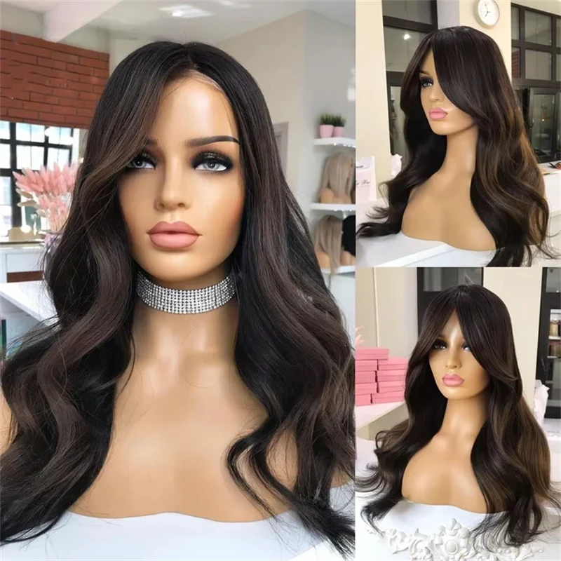 

Косплей Ombre Dark Brunette Мягкий HD Парик Фронта Шнурка Синтетический Парик Предварительно Сорванные Волосы Высокое Качество Бесклеевой Мягкий Длинный Волнистый Парик