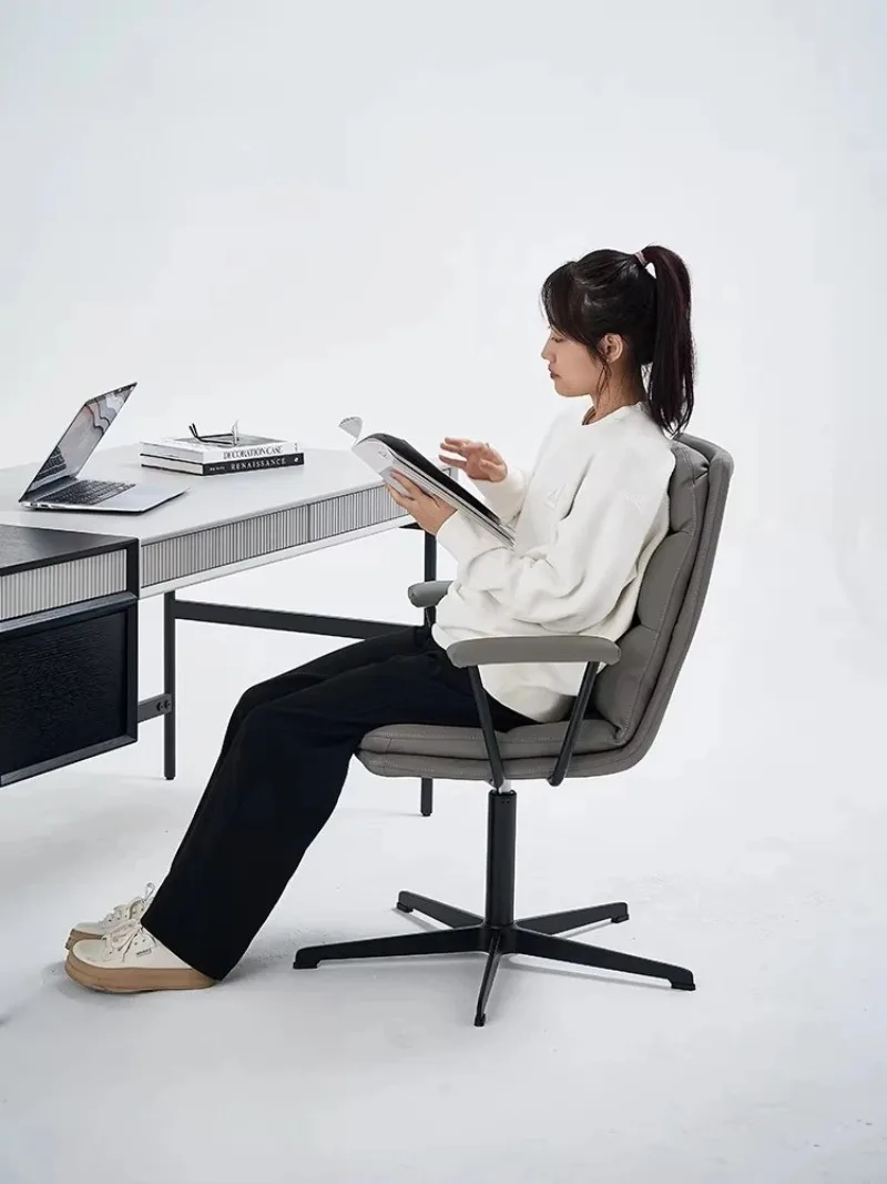 Leather computer chair desk chair comfortable sedentary bedroom office study rotating study home chair
