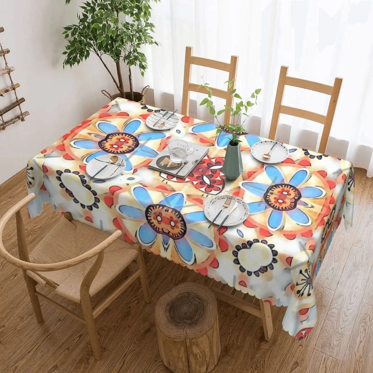 

Elegant Floral Geometric Pattern Tablecloth 54x72in wrinkle resistant Decorative Border Festive Decor