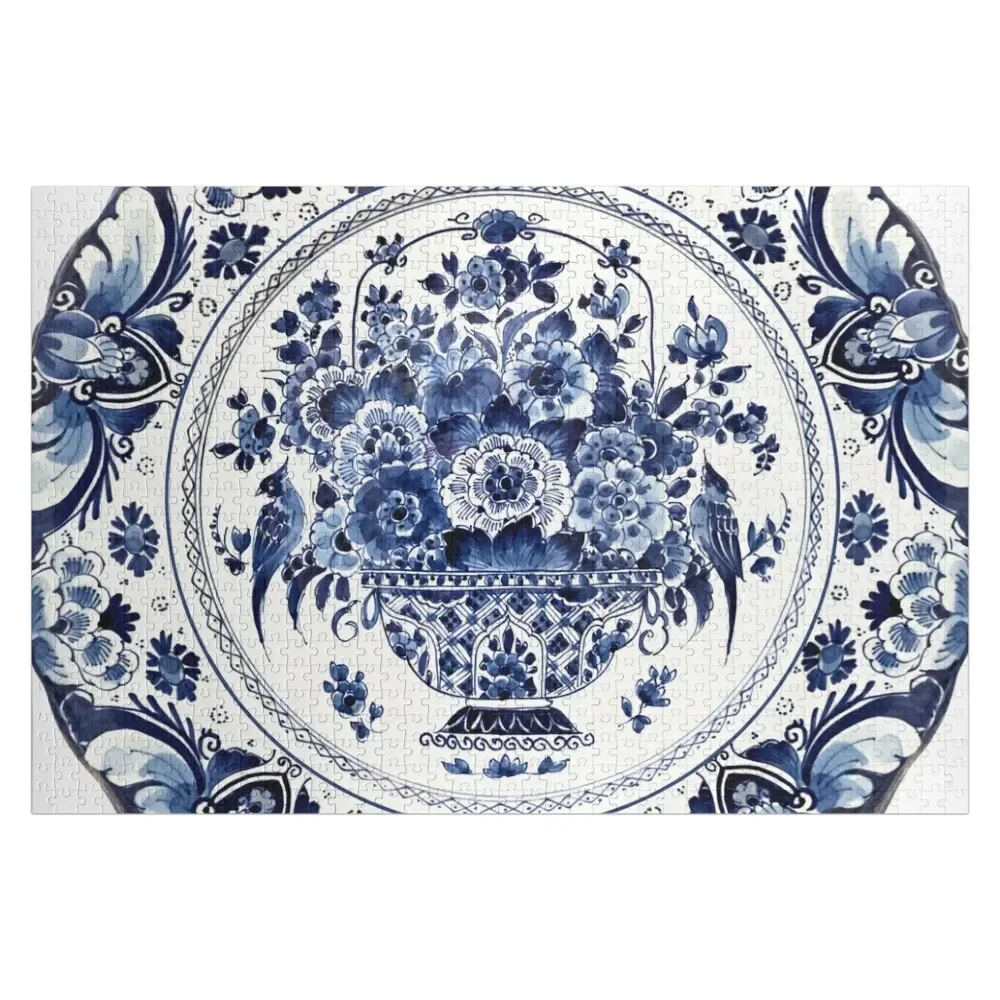 

Royal Delft Blue Flower Basket Jigsaw Puzzle Personalised Personalized Wooden Name Puzzle