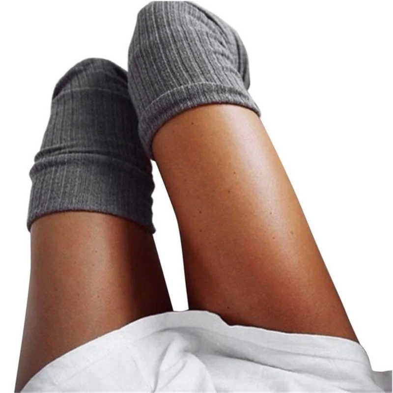 Women Long Socks Cashmere Women Boot Solid Wool Thigh Stocking Skinny Casual Cotton Over Knee-High Fluffy Female Long Knee Sock