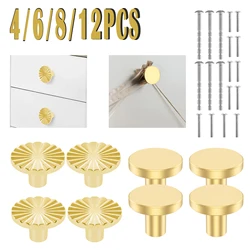 Solid Brass Drawer Knobs 4/8Pcs Antique Design Cupboard Door Cabinet Knob Dresser Single  Center Round Pure Copper Handle Knob