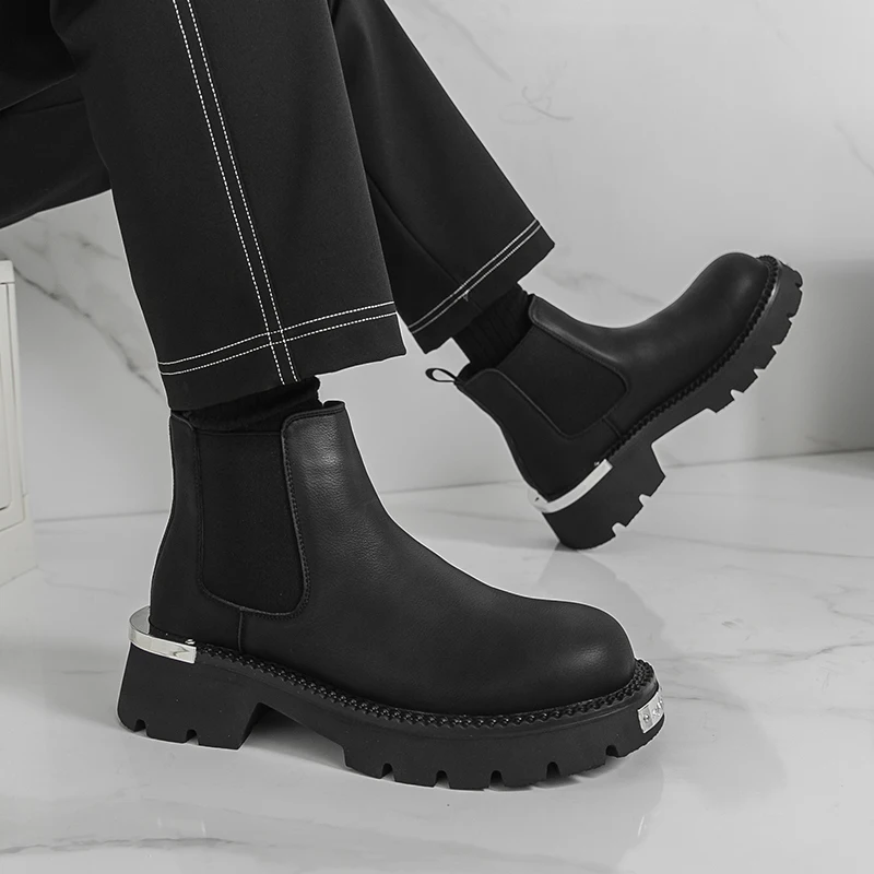 جلد طبيعي تشيلسي الأحذية للرجال الانزلاق على عادية عالية الجودة حذاء من الجلد خمر نمط الأعمال الأحذية كل مباراة #3