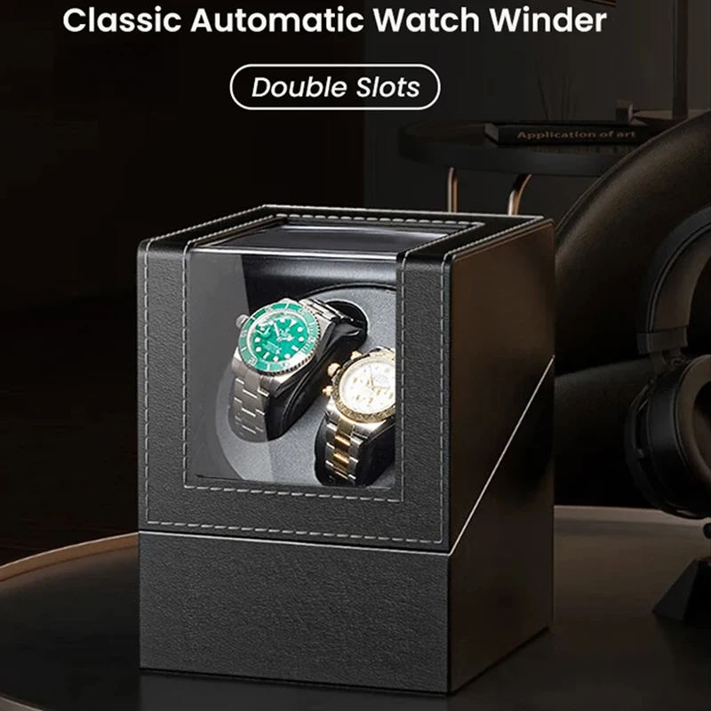 Luxury 2 Slots Watch Winder for Automatic Watches Box 2 Watches Rotating Storage Display Automatic Winding Universal
