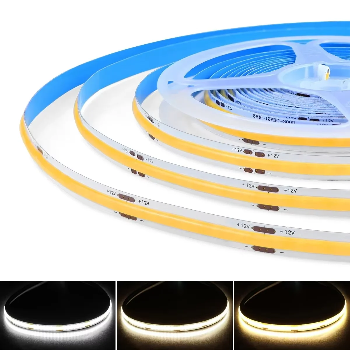 DC 12V 24V FOB COB Strip 320Leds/M High Density RA90 White 3000K 4000K 6000K IP21 Flexible Ribbon Rope LED Light