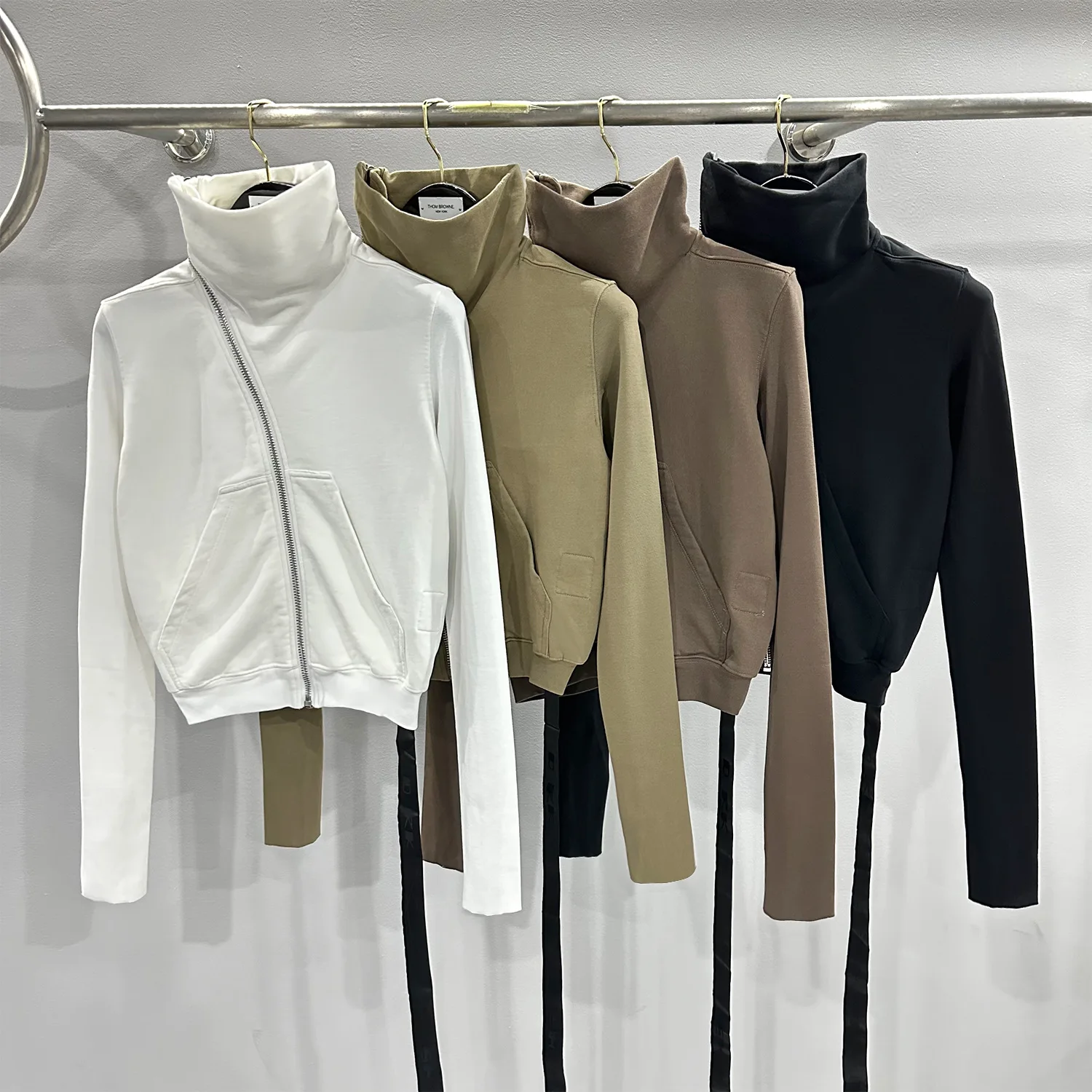 High Street Ro Style automne sweats couverture en coton femmes court polaire mince fermeture éclair col montant sweat à capuche veste