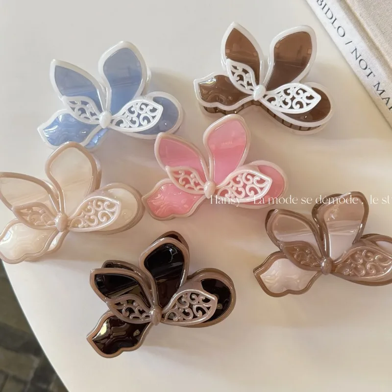 Textured Cut Out Ribbon Bows Hair Clip Fresh Contrast Color Women Hair Shark Clip Hair Accessories