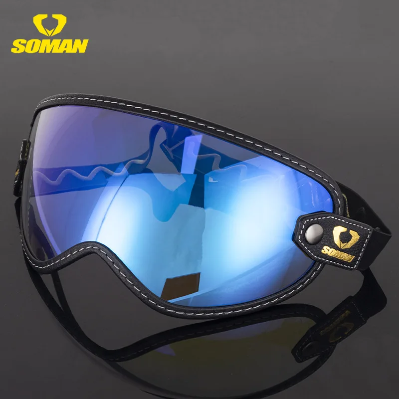 

SOMAN Vintage Motorcycle Off-road Helmet Windproof Goggles Motorcycle Lens Strap Type Motocross Lenses Universal Cycling Glasses