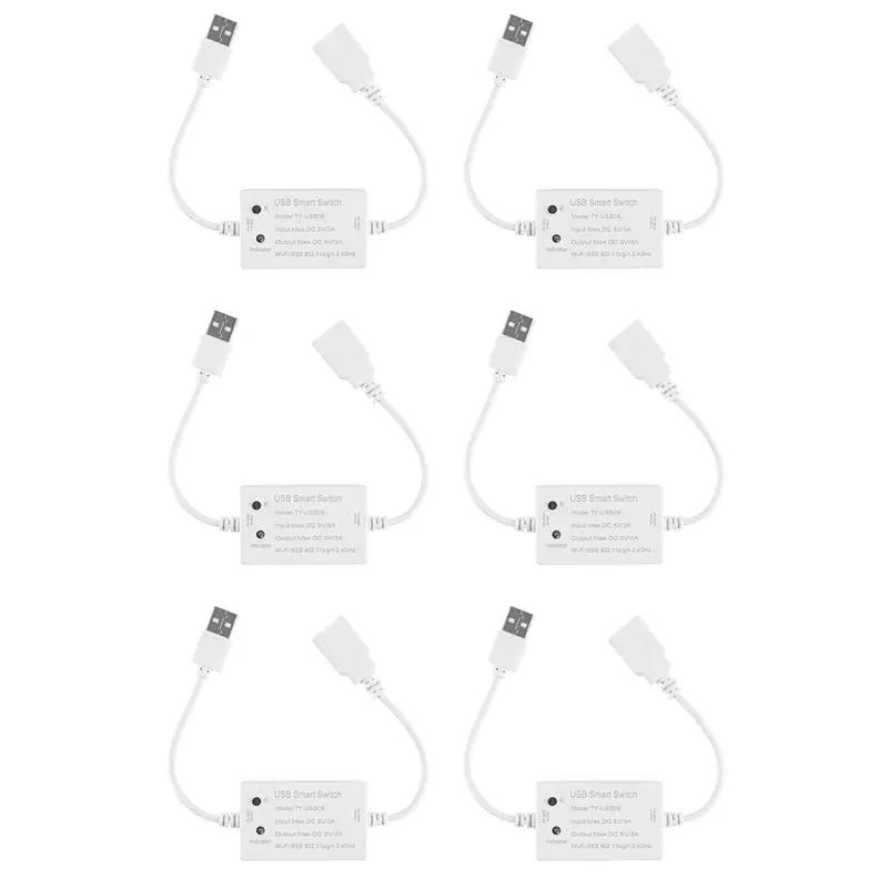 

6X Tuya USB Smart Switch WIFI Controller Universal Breaker Timer Smart Life For USB Appliances For Alexa Google Home