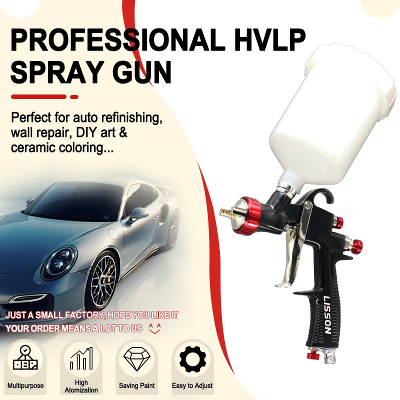 R500 HVLP Schwerkraft-Spritzpistole 1,3mm Düse 600ml Becher Autolackierpistole für Auto, LKW & Haushaltsmöbel-Beschichtung