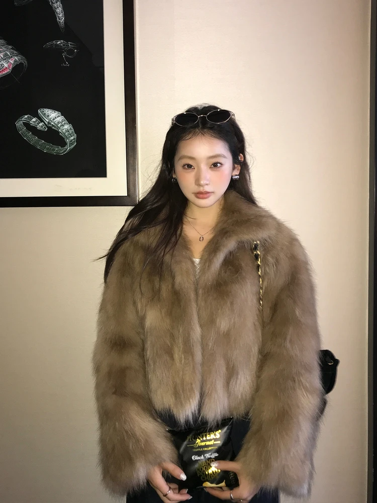 

Dayaier, бархатное зимнее меховое пальто с воротником-стойкой, новое зимнее женское пушистое пальто, повседневное длинное свечье свободное пальто...