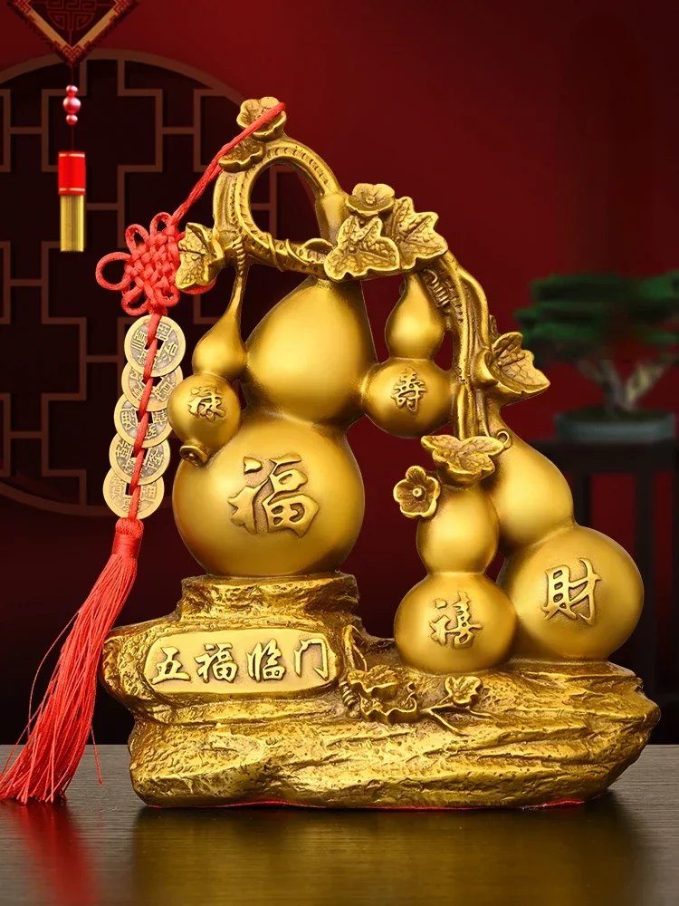 

Feng Shui Copper Five Blessings Gourd Ornaments Attract Wealth Living Room Entryway Cabinet Home Decor