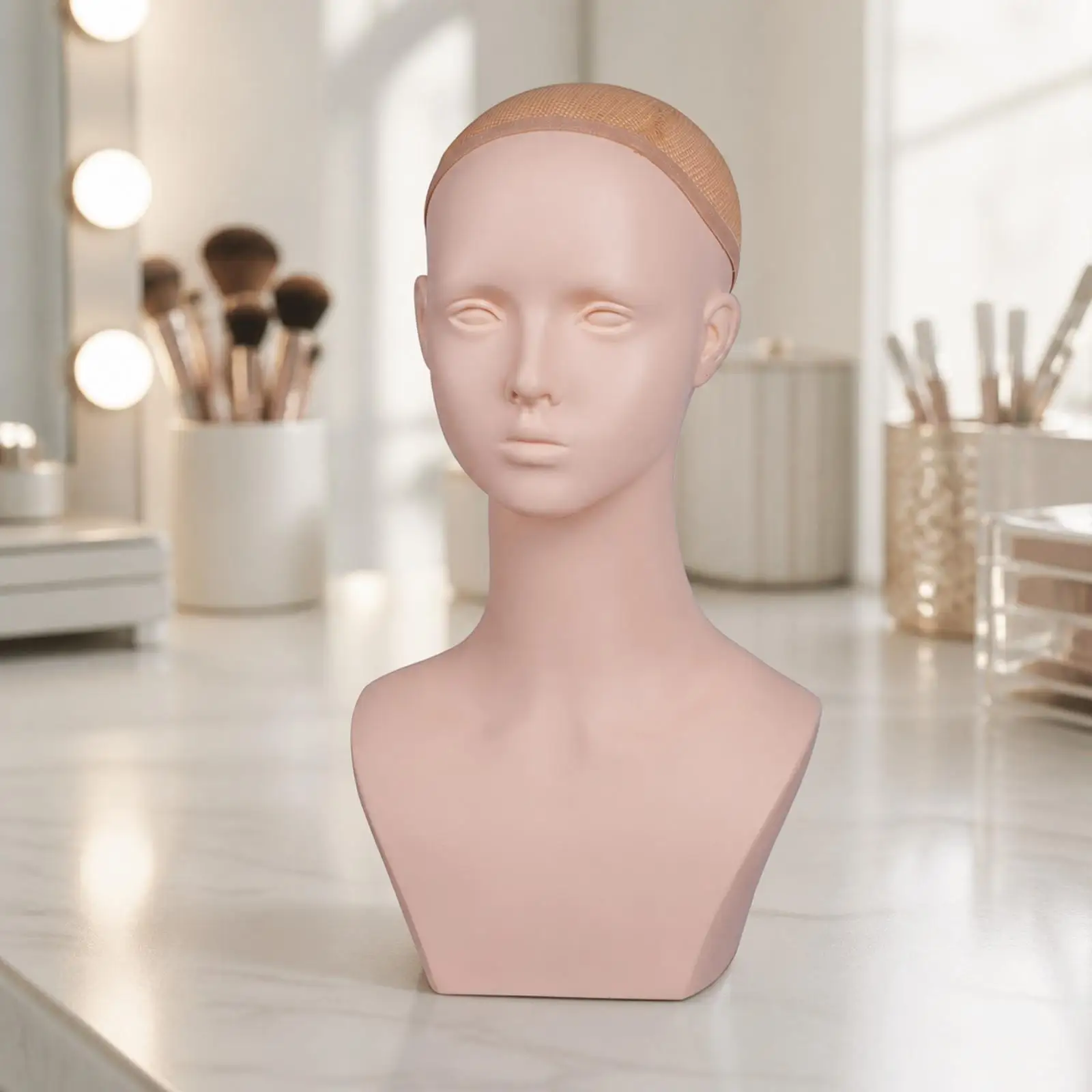 PVC Makeup Practice Head with Shoulders for Hair Styling Training and Cosplay Display Mannequin Bust for Salon Jewelry Showcase