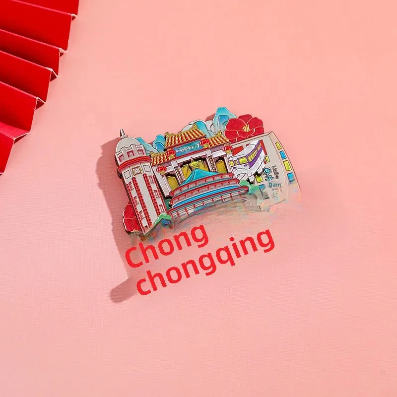 New Silver Foil Style Chongqing Landmark Building Magnet Icebox Sticker Tourism City Travel Souvenir Art Creative Gift