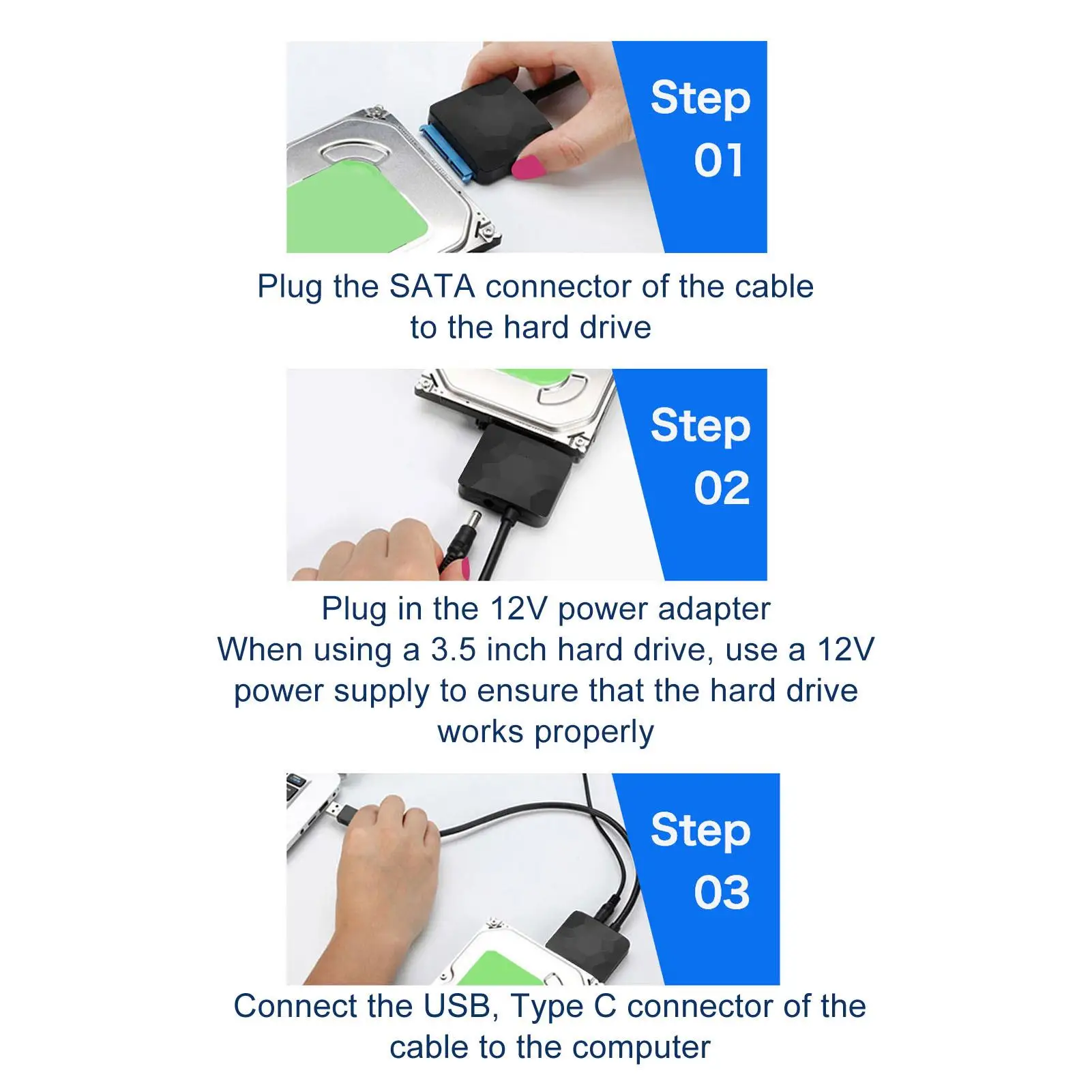 Cabo adaptador USB tipo C para SATA SSD 5 Gbps para HDDs de 25,5/3,5 polegadas - Conectividade segura para consoles de jogos, PCs e laptops