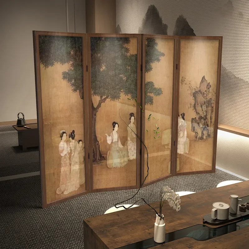 New Chinese Classical Solid Wood Folding Screen Partition for Living Room Entrance Tea Room Hotel Entry Blocking Decor