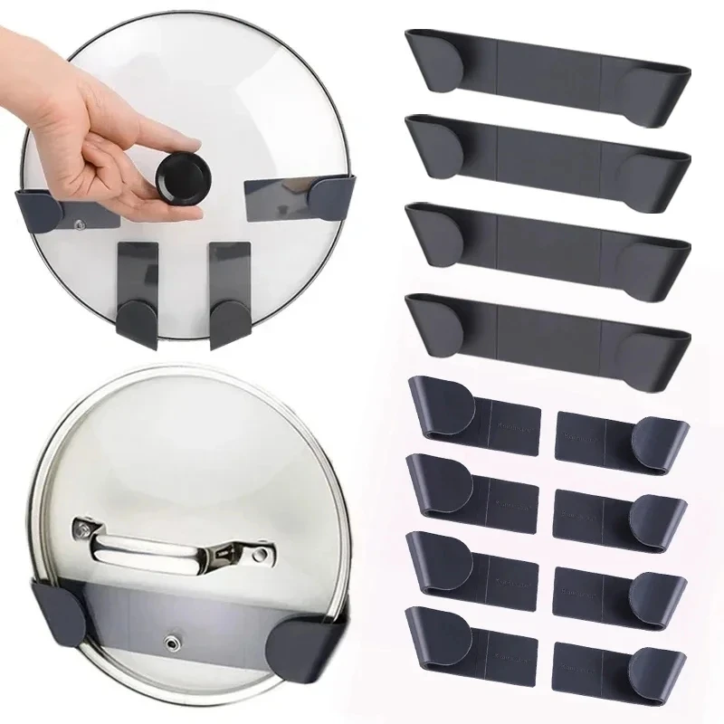 

1/2pcs Pot Lid Holder No Punching Wall-Mounted Hanging Holders Self-Adhesive Pot Rack Kitchen Pan Cover Storage Racks Organizer