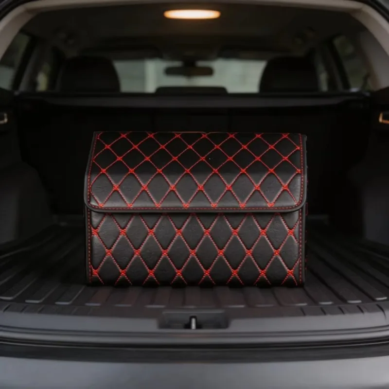 Leather Car Trunk Organizer Box Foldable Storage Cargo Container For Car Truck SUV Auto Interior Accessories Universal Black Pro