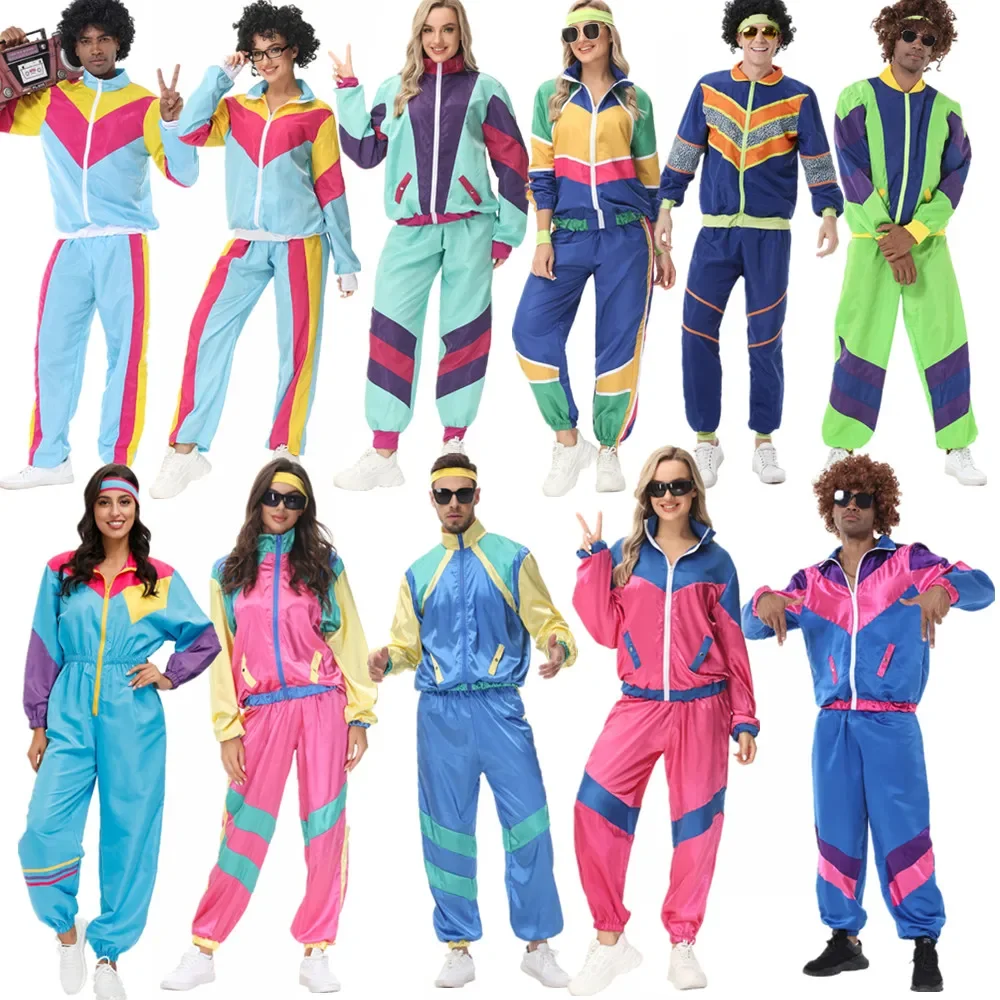 Kostiumy hipisowskie dla par dla kobiet Mężczyzna Vintage 70s 80s Rock Disco Cosplay Stroje Karnawał Halloween Party Fantasia Dress Up