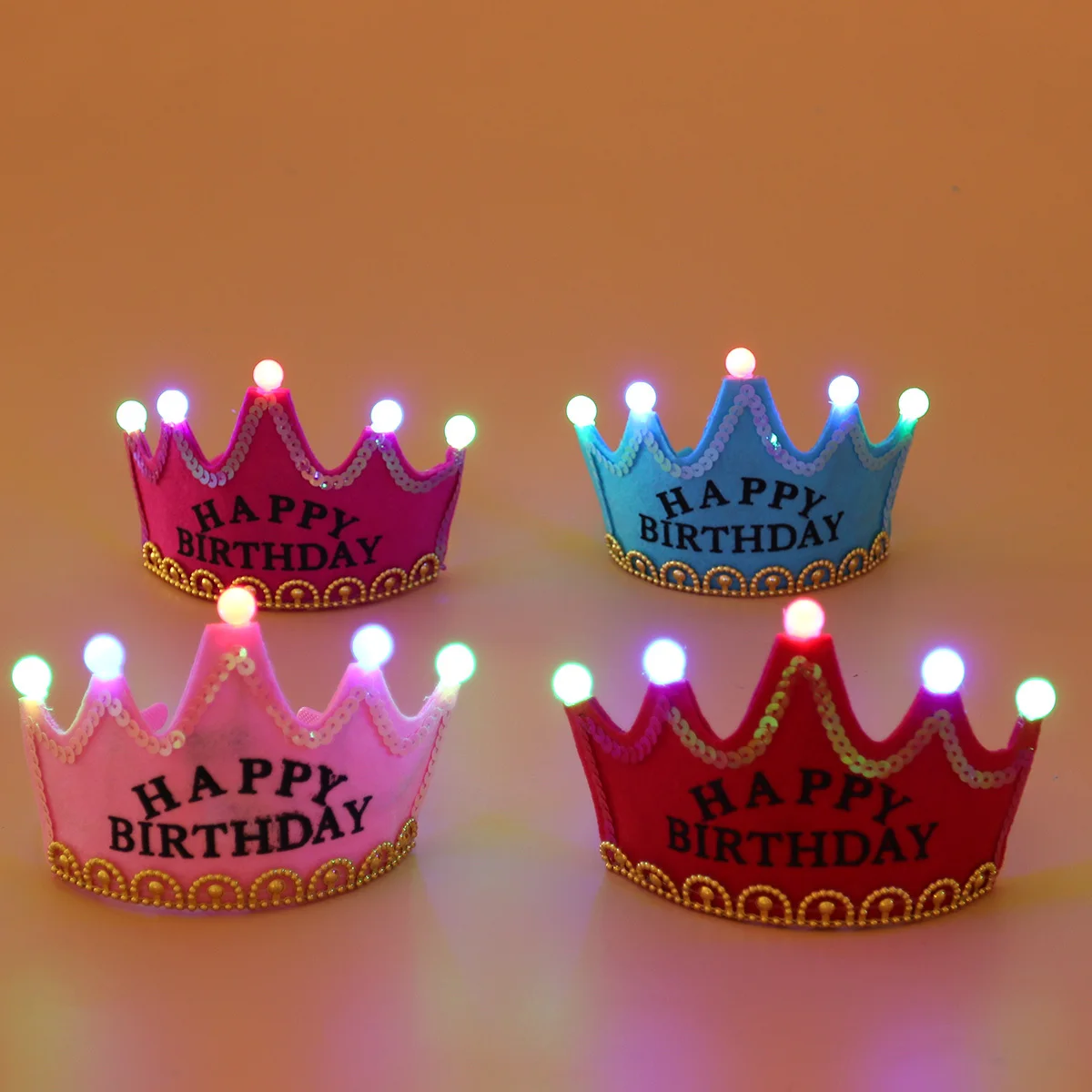 

4pcs Led Birthday Crown Tiara Light Up Flashing Hairband Adjustable For Party Wedding Carnival Festival Celebrations Decor