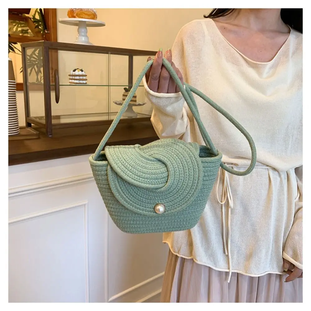 

Соломенная сумка через плечо Sweet Weave с перекрестным дизайном и жемчужной пуговицей, тканая сумка-ведро во французском стиле, портативные сумки для пляжного отдыха, дорожные сумки