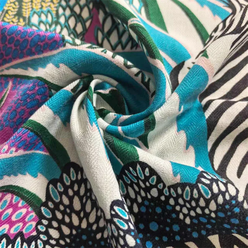 POBING Silk Cashmere Scarf Women Curled Square Scarves Wraps Foreast Zebra Printed Bandana Luxury Hijabs Female Foulards view 3