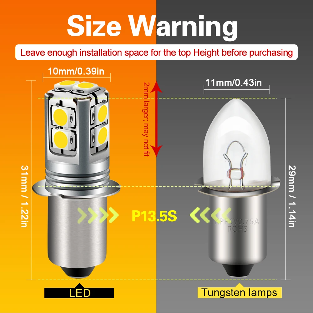 RUIANDSION 1Pcs E10 P13.5S PR2 3030SMD 6000K 4300K Maglite Flashlight Bulb 6V-40V 9V 12V 18V 24V 4D 6D 9D Torch 4-9Cells 600Lm view 2