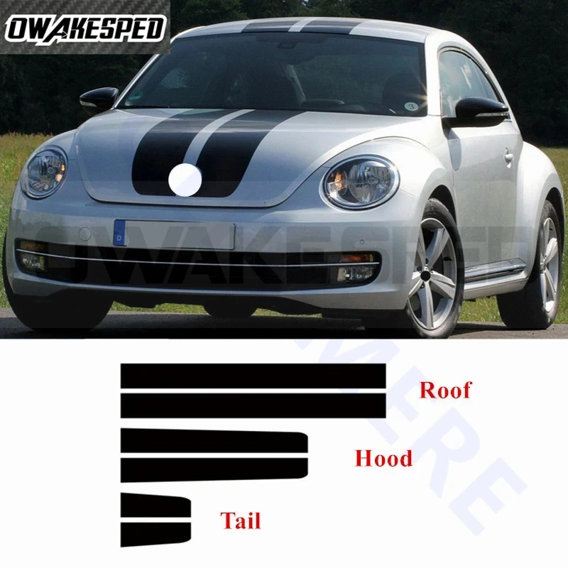 

Racing Sport Stripes Sticker Film For Volkswagen Beetle Car Hood Roof Tail Whole Decals Auto Customized Decor Tuning Accessories