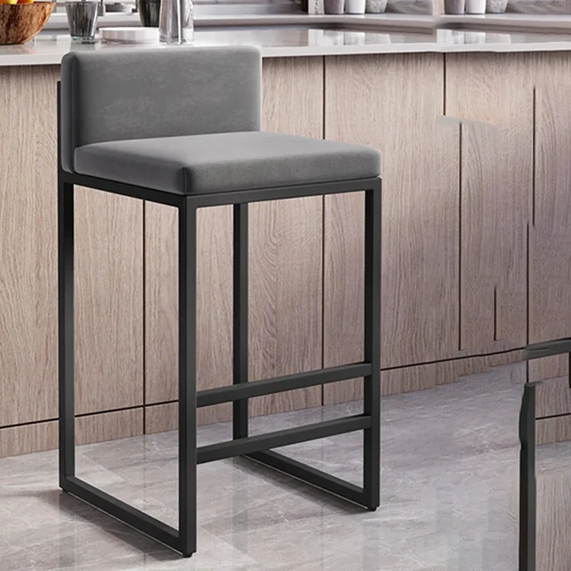 

Black Legs Luxury Backrest Bar Chairs Nordic Hotel High Bar Stools Modern Restaurant Grey Tabouret De Bar Bedroom Furniture