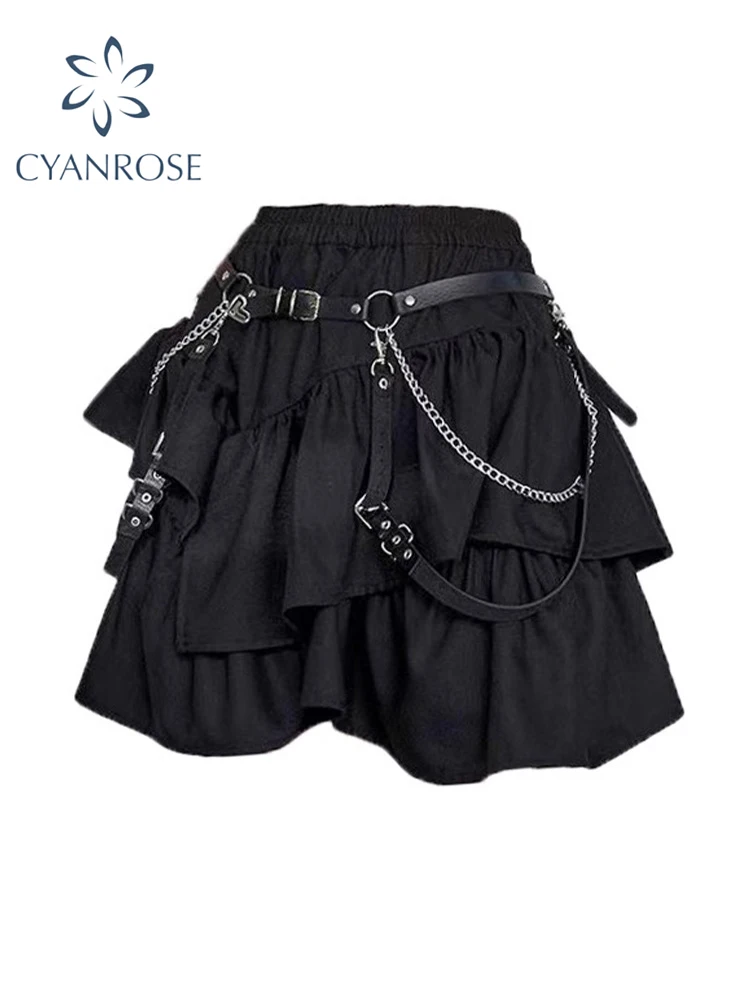 

Women Black Gothic A-line Skirt Vintage Streetwear Aesthetic Y2k Punk Skirt Harajuku Korean Mini Emo Skirt 2000s Clothes Summer