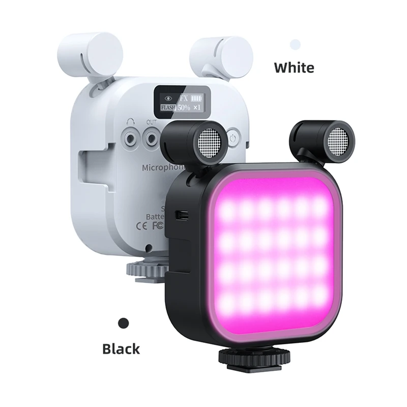 2500K-9000K Microphone LED Fill Light LED Mini Video Vlog Full-Color Mic Light For Smartphone SLR Camera V03-Black