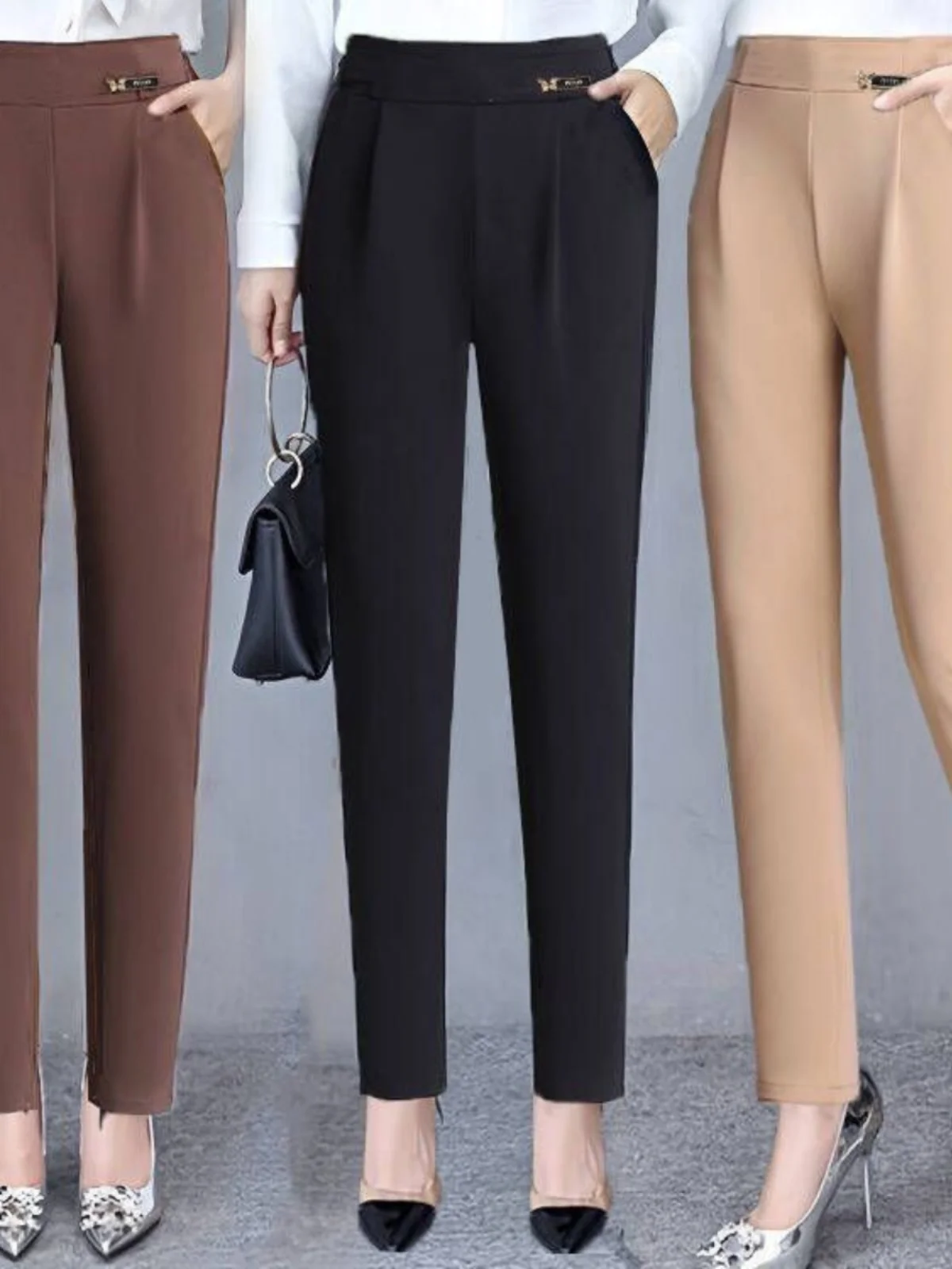 Black High Waist Straight Leg Harlan Pants Women's Spring Summer Thin Loose Casual Trousers Elegant Drapey Polyester Fiber